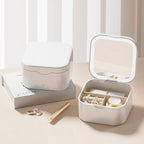 Portable Jewelry Box with LED Mirror, White, 3.5 x 3.5 x 1.8 inches, Travel Size Organizer