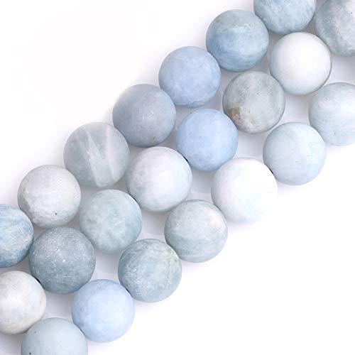 GEM-Inside Natural 12mm Aquamarine Quartz Gemstone Loose Beads Frosted Round A Grade Crystal Energy Stone Power for Jewelry Making 15" - color: Aquamarine, size: 12mm