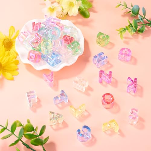 FASHEWELRY 52Pcs Large Hole Letter Acrylic Beads Iridescent Clear Big Plastic Letter Blocks European Beads 3D Letters Initial A-Z Alphabet Bead for Keychains Necklace DIY Arts Craft - color: Random Clear, size: A - Z