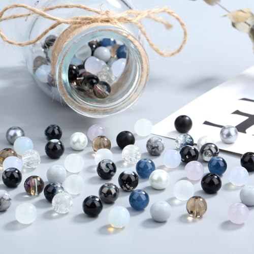 DUQGUHO 8mm Black Beads for Bracelets Black and White Glass Beads for Jewelry Making Glass Round Bead Necklaces DIY Crafts Kit 360PCS - color: 1-Black