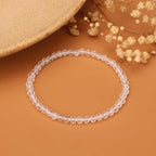 Natural Faceted Crystal Bracelet for Women,4mm Gemstone Round Beads Bracelets Adjustable Stretchy Healing Crystal Beads Bracelets Dainty Jewelry Gift - color: Clear Quartz