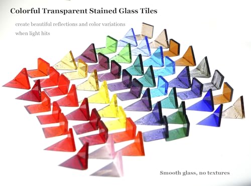 Lanyani 410 Large Transparent Stained Glass Mosaic Tiles, Vibrant Mixed Shapes for Art & Crafts, Cathedral Colorful Glass Pieces, 1.2 Pounds - color: Large/1.2lb /410pcs
