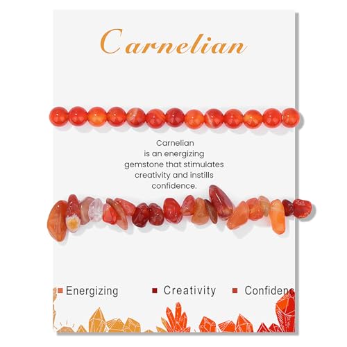 Healing Crystal Bracelets for Women 2 PCS 6mm Natural Stone Bracelet Stretch Crystal Beaded Bracelets Handmade Gemstone Bracelet Jewelry Gifts Christmas Gifts for Women Girls - style: carnelian