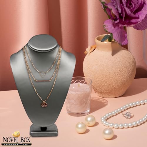 Novel Box Silver Leatherette Stand Jewelry Necklace Display 5.5x3x7.5 Inches - Freestanding Travel Necklace Holder Stand - Necklace Mannequin Organizer Stands - Necklace Displays Small - color: Silver Leatherette, size: Small