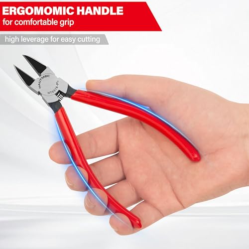 HAUTMEC 6" Flush Cutters Ultra Sharp Flush Cut Pliers 5PCS Small Wire Cutters for Crafting, Spring Loaded and Non-slip Grip Wire Snips for Plastic, Jewelry Marking, Artificial Flowers, HT0318-5PC - color: 6 Inch-5pcs
