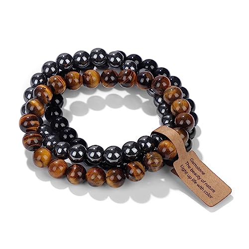 3 PCS Healing Crystal Bracelets for Women 8mm Natural Stone Beaded Stretch Bracelet Amethyst Jewelry Gifts - color: 04 8mm Tiger eye