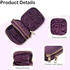 Double Layer Travel Jewelry Case, Small Soft Velvet Jewelry Organizer Pouch for Necklaces Earrings Rings Bracelets, Portable Travel Jewelry Storage Box for Women