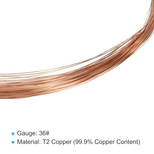 PATIKIL 49 Feet Solid Bare Copper Wire, 36 Gauge 99.9% Pure Copper Wire 0.2mm Soft Beading Wire Metal Plant Stem Ties for Jewelry Craft (15m) - size: 0.2mmx15m