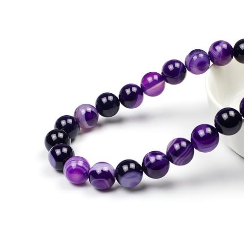 MJDCB Natural Stone Beads Purple Striped Agate Round Loose Beads for Jewelry Making DIY Bracelet Necklace (8mm) - color: Purple Striped Agate, size: 8mm