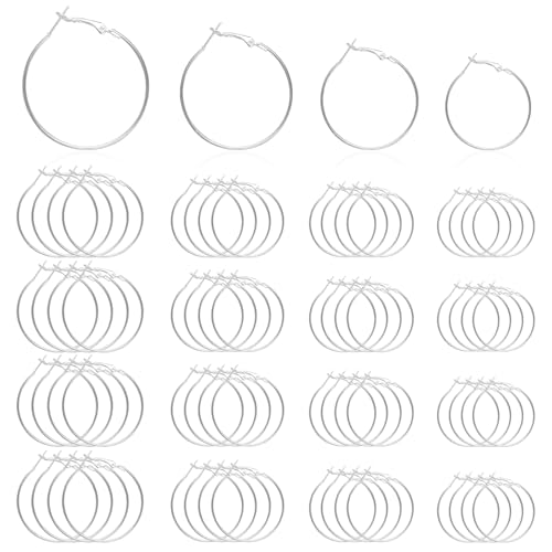 Hoop Earring Findings Stainless Steel Earrings Beading Round Earrings Open Beading Hoop for Jewelry Making DIY Crafts Art Creation (siliver (25/30/35/40mm) - color: siliver (25/30/35/40mm）