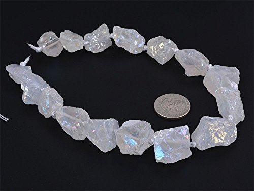Aqua Aura White Clear Quartz Crystal Nugget Raw Graduated Beads Strand 2mm Hole Drilled - color: Aqua Aura White Quartz