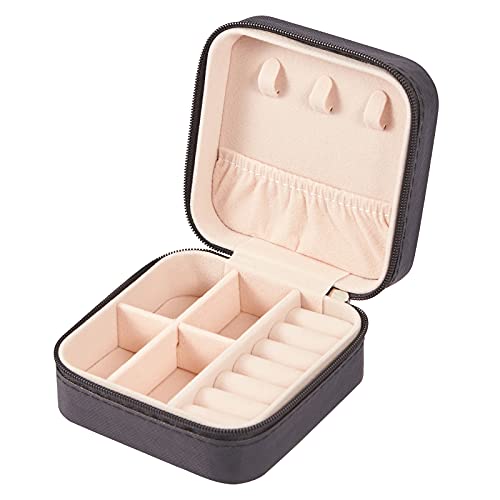 PU Leather Small Jewelry Box, Travel Portable Jewelry Case for Ring, Pendant, Earring, Necklace, Bracelet Organizer Storage Holder Boxes (Black) - color: Black