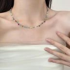 Handmade Natural Gemstone Beaded Necklace for Women, Cultured Freshwater Pearl Choker with Adjustable Extension Chain, Boho Healing Crystal Jewelry Collection - color: a green