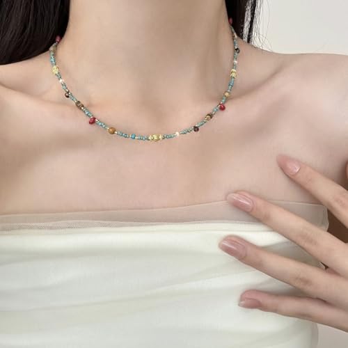 Handmade Natural Gemstone Beaded Necklace for Women, Cultured Freshwater Pearl Choker with Adjustable Extension Chain, Boho Healing Crystal Jewelry Collection - color: a green