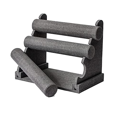 3 Tier Detachable Bracelet Holder, Bracelet Bangle Display Stand, Hair Ties Watch Organizer For Home Show or Sell (Grey linen) - color: Gray Linen