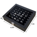 Pangkeep Ring Organizer Display Case,Black Jewelry Storage Tray Boxes for Multiple Rings,Glass Lid,Stackable. (42 Slots)