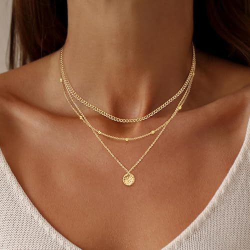 Layered Necklaces for Women, Dainty 14K Gold Plated Circle Peadant Chain Necklace Set Simple Paperclip Stacked Necklaces for Women Trendy Gold Jewelry - color: set3