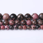 12MM Black Line Rhodochrosite Round Loose Beads Natural Gem Beads Crystal Energy Stone Beads for Jewelry Making DIY Bracelet Necklaces - color: Black Line Rhodochrosite, size: 12MM