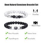 RANKEEF Tiger Eye Bracelet For Men 8MM Natural Stone Stretch Adjustable Black Crystal Beaded Bracelet for Men Women Gifts - color: 2,white,black bracelet