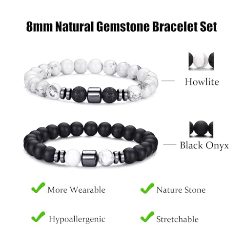 RANKEEF Tiger Eye Bracelet For Men 8MM Natural Stone Stretch Adjustable Black Crystal Beaded Bracelet for Men Women Gifts - color: 2,white,black bracelet