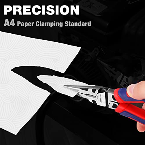 WORKPRO Premium 6” Needle Nose Pliers, Paper Clamp Precision, Heavy-Duty CRV Steel, Soft Grip with Wire Cutter, Long Nose Cutting Pliers - style: 6-inch