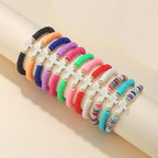 12pcs Friendship Bracelets Beaded Bracelets Heishi Bracelet Cute Bracelets Stack Vinyl Clay Disc Bead Surfer Stretch Summer Beach Bracelets For Women Preppy Bracelets - color: M