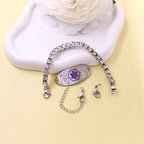 Women's Medical ID Bracelet with White Zircon Tennis Chain, Interchangeable Engraved Plate, Adjustable Lobster Clasp, Lightweight, Hypoallergenic, for Running, Outdoor, Daily Wear - color: Purple-CANCER