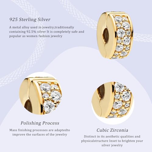 925 Silver Charms Pendants For Pandora Bracelet Golden charms Bead Safety Chain Clip set Heart Flower Animal Beads Family, Mom, Friend, Daughter, Birthday, Jewelry Gift - style: B-Golden Clip