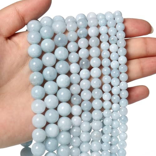 About 45pcs 8mm Natural Stone Beads Aquamarine Beads Crystal Gemstone for Jewelry Making, DIY Bracelet Necklace - color: Aquamarine, size: 8mm