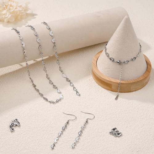 KYUNHOO 4 Meters Silver Chains for Jewelry Making Crescent Moon Shape Stainless Steel Chains Bulk with Jewelry Connectors for Women Men Make Crafts - color: Moon Silver