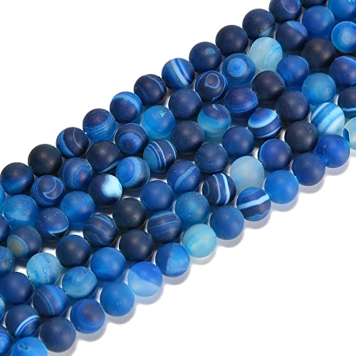 6mm Blue Stripe Agate Matte Round Natural Gematone Loose Beads for Jewelry Making DIY 1 Strand 15" - color: Matte Blue Stripe Agate, size: 6mm