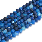 6mm Blue Stripe Agate Matte Round Natural Gematone Loose Beads for Jewelry Making DIY 1 Strand 15" - color: Matte Blue Stripe Agate, size: 6mm