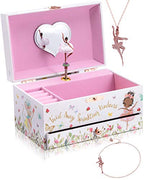 The Memory Building Co Black Ballerina Musical Jewelry Box Plays Classic Melody, Storage Organizer Music Box for Kids Ages 6-12 MDF Wood w/ 2 Fabric Lined Ring Bracelet Necklace Treasure Compartments - style: Ballerina_Black