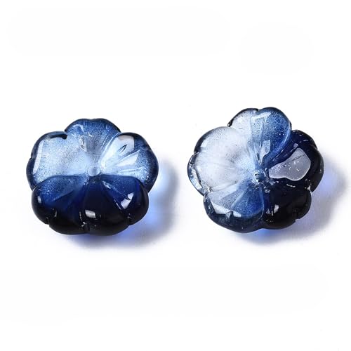 KISSITTY 100pcs Flower Glass Beads Dark Blue Crystal Aesthetic Flowers Drilled Bead Caps Charm Spacers for DIY Necklaces Earrings Bracelets Jewelry Craft Making for Women - color: Dark Blue