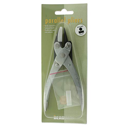 The Beadsmith Round Nose/Nylon Flat Nose Parallel Pliers, 5.5 inches (140mm) Steel Tool for Jewelry Making, with Spring - style: Round/Nylon Flat Jaw - 140mm