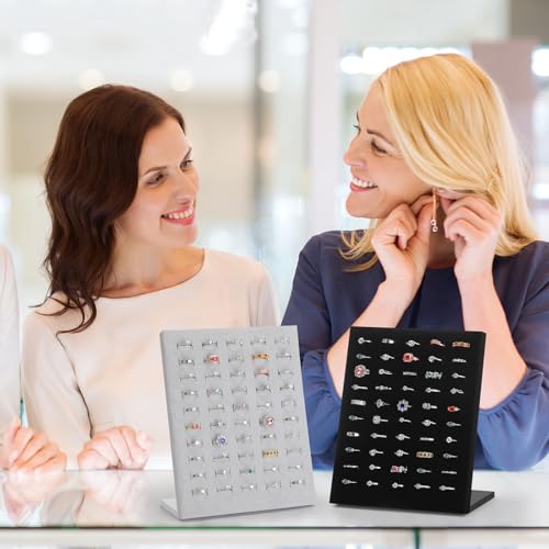 KUKUVR Velvet L-Shaped 50 Slots Ring Earring Holder Display Stand, jewelry Ring Earring Organizer Case Tray for Women & Selling Show (Grey) - color: Grey