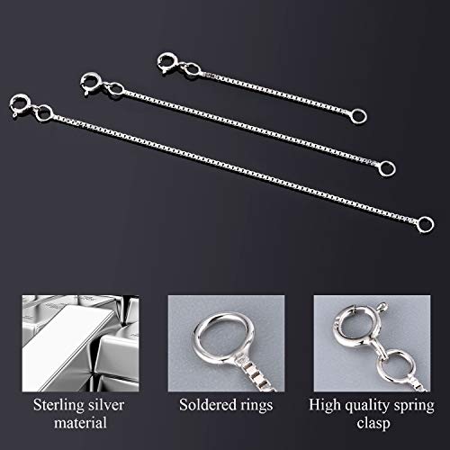 3 Pcs 925 Sterling Silver Box Chain Necklace Extenders | Durable Strong Removable Necklace Bracelet Anklet Extension Jewelry Making Chains (2 3 4 Inch, 0.8/1mm) - style: 0.8mm