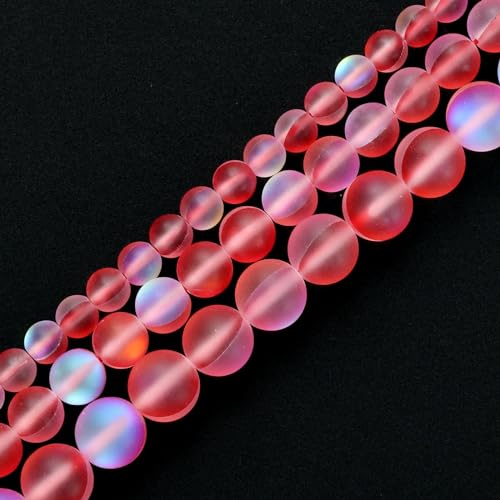 uxcell Matte Crystal Glass Beads 6mm Synthetic Frosted Shining Semi-Precious Round Loose Beads Synthetic Moonstone for Jewelry Making DIY Bracelet, Red - color: Red, size: 6mm