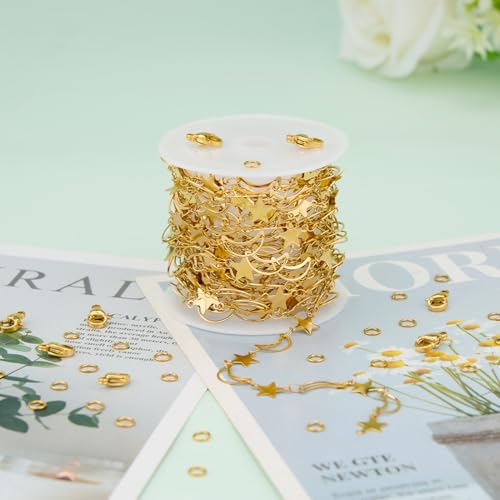 KYUNHOO Gold Plated Sequin Star Chain for Jewelry Making Hollow Moon Link Jewelry Supplies Stainless Steel Bulk Chains for Handcraft DIY - color: Star Gold