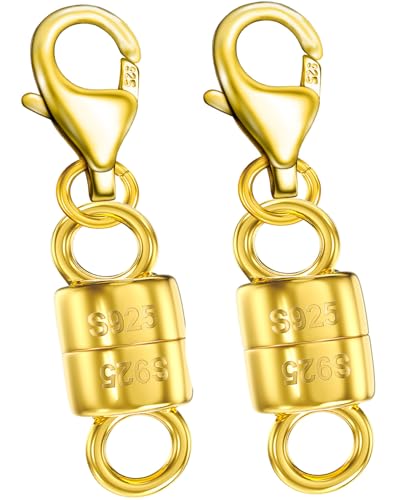 Dailyacc 925 Silver Lobster Magnetic Necklace Clasps and Closures Safety Sterling Silver with 14K Gold Jewelry Converters for Bracelets Chain Extender - color: 2pcs Gold