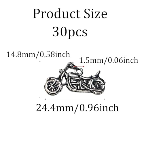 30PCS 15 x 24mm Antique Silver Motorcycle Charms, Electroplated Alloy Motorbike Pendants for Jewelry Making, DIY Bracelet Necklace Craft Beads