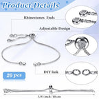 Sureio 10 Pieces Adjustable Slider Bracelet for Jewelry Making Bracelet Chains for DIY Jewelry Making Findings Extender Chains with Rhinestones Ends for Women (Silver) - color: Silver