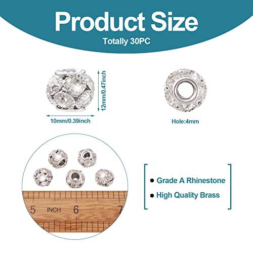 Craftdady 30Pcs Crystal Rhinestone Disco Ball Beads 12mm Rondelle Round Loose Beads Platinum Brass Spacer Beads for Bracelet Necklace Earring Craft Making - color: Platinum-12x10mm