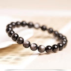 Handmade 8mm Beaded Bracelets For Men Protection Bracelet For Women Chakra Feng Shui Stretchy Handmade Lucky Money Stretchy Crystal Bracelets Best Gifts - color: Simulated Slivery Black Obsidian