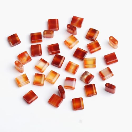 Xilitata Natural Red Agate Stone Beads, Each Approximately 5x5x2mm Square 2-Hole Spacer Bead, are Used to Make Bracelets, Earrings, Necklaces, with Each String Measuring 15-16 Inches - color: Red Agate