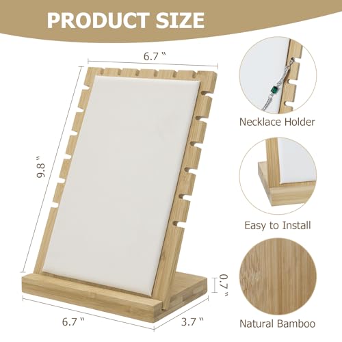 MyGift necklace display standMyGift 2-Pack Bamboo Jewelry Display Stands with PU Panel & Multi-Rung Design – Detachable Bases, Non-Scratch Surface jewelry display for vendors, - color: White
