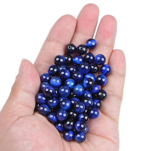 100pcs Natural Stone Beads 8mm Blue Tiger Eye Round Genuine Real Stone Beading Loose Gemstone Hole Size 1mm DIY Charm Smooth Beads for Bracelets Necklaces Earrings Jewelry Making Crafts - color: Sapphire Blue Tiger Eye