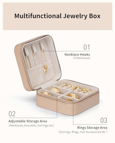 VLANDO Travel Jewelry Case - Valentines Day Gifts - Small Jewelry Travel Organizer Box Travel Essentials Gift for Teen Girl Women - Toffee - color: G.Toffee