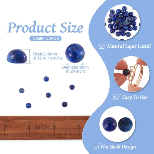 Fashewelry 50Pcs Natural Lapis Lazuli Cabochon Stone Half Round Beads 6mm Flat Back Gemstone Chakra Healing Crystal Dome Cover Cabs for Jewelry Making - color: 5-Dyed Lapis Lazuli, size: 6x3~4mm