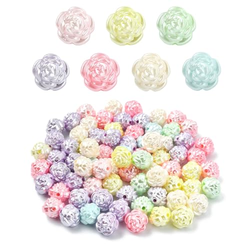 Ipotkitt 100 Pcs Imitation Pearl Acrylic Rose Beads Random Color Spring Flower Beads Valentine Rose Spacer Loose Beads for DIY Jewelry Crafts Supplies Decoration - color: 100pcs-Rose Beads-11.5x12x11mm